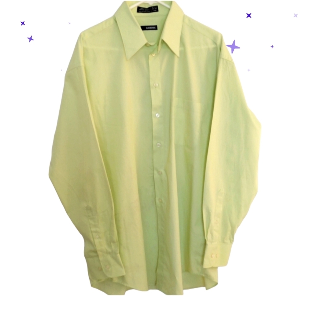 Claiborne Button Up Shirt Men L 16 1/2 34-35 Lime Green Long‎ Sleeve Pocket